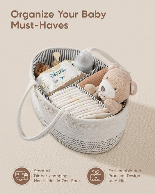 Maliton Baby Diaper Caddy Organizer, Cotton Rope Diaper Caddy Basket, Large Storage Basket for Newborn Boys and Girls, Gift f