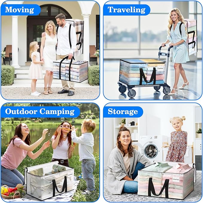 BlissTotes 8-Pack Large Moving Bags with Backpack Straps & Strong Zippers, Heavy-Duty Storage Bags Moving Boxes for Space Sav