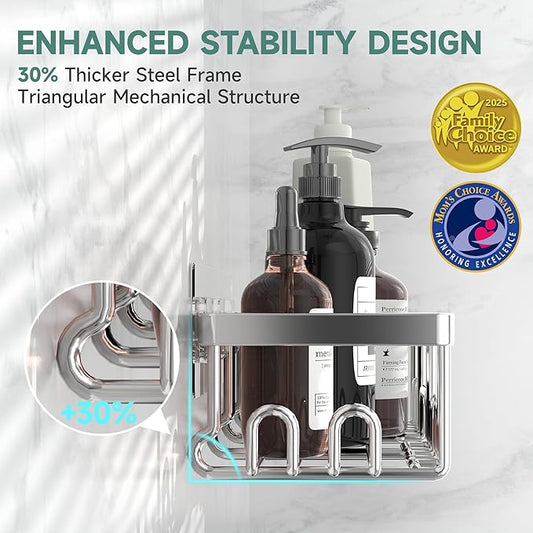 Veken Shower Caddy 6-Pack, Advanced Rustproof Design, No Drilling Adhesive Shelves, Rack with Soap Holder, Large Capacity Bat