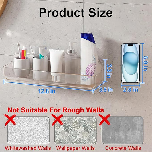 Diesisa Acrylic Wall Mounted Shower Caddy, Clear, Large Size 4D x 12.8" W x 3.3" H, Acrylic Shelf, No Drilling Walls Adhesive