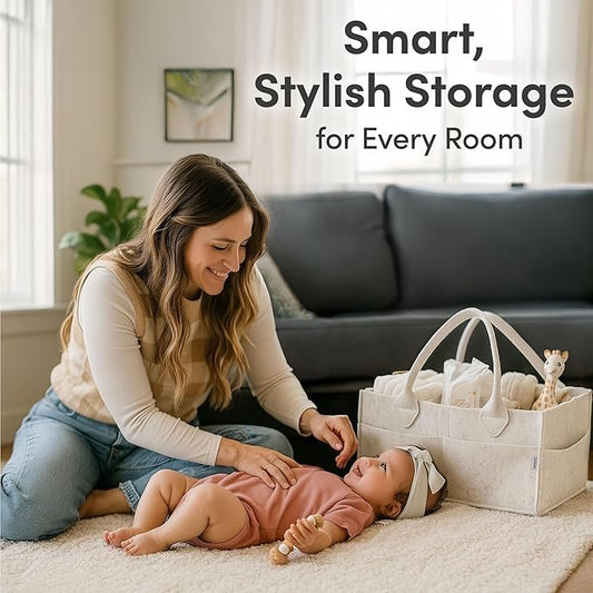PUTSKA Baby Diaper Caddy Organizer - Nursery Storage Basket for Diaper Station, Baby Basket Shower List and Registry Gift Mus