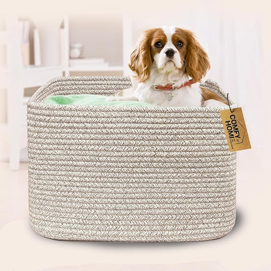 COMFY-HOMI Square Woven Cotton Rope Basket for Organizing, Gift Baskets for Handles, Empty Gift Baskets, Toy Basket for bins|