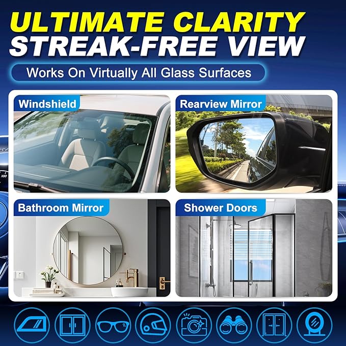 Water Repellent & Anti-Fog Glass Brush Kit with Towels | Hydrophobic Rain Repellent & Defogger for Car Glass Windshield Windo