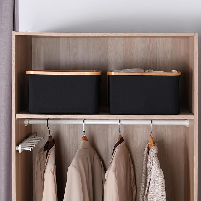 efluky Storage Baskets for Organizing, Fabric Storage Bins with Bamboo Handles, Collapsible Storage Baskets for Shelves and C
