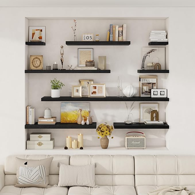 Fun Memories 12 Deep Floating Shelves for Wall | 30W x 12D Large Floating Shelves | 3 Pack Storage Space Wall Mount Shelf for