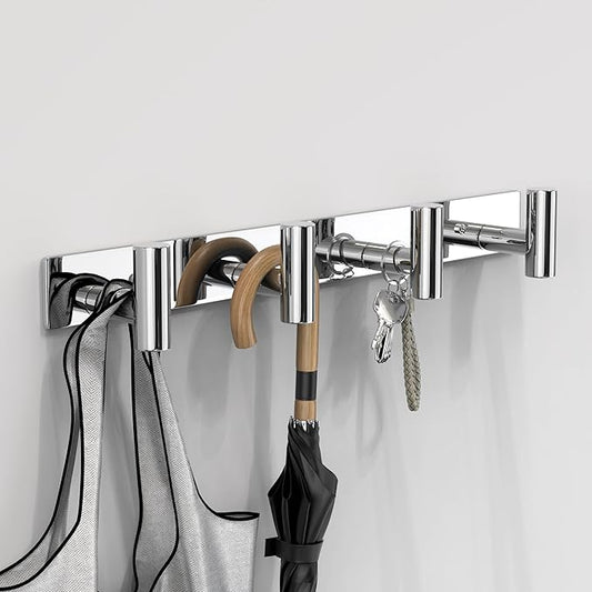 VAEHOLD Hat and Coat Wall Mount Rack - Hooks for Robes, Bags, Keys, and Towels - Bathroom Towel Hanger Organizer (Polished Ch