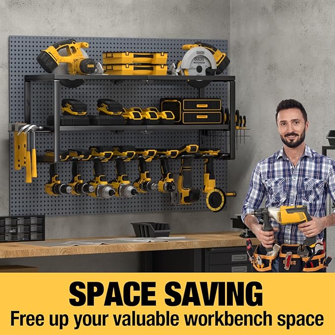 YYR Heavy Duty Power Tool Organizer Wall Mount, Cordless Drill Hanger Storage Rack, Battery Tools Holder with Charging Statio