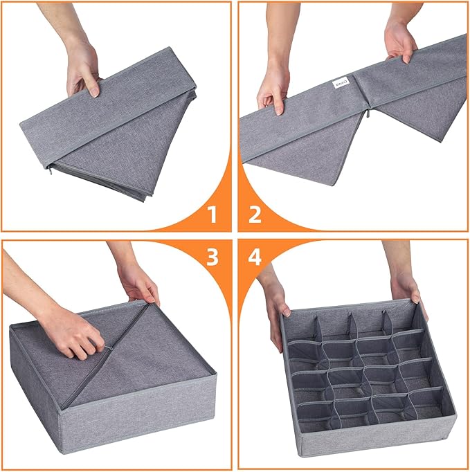 Criusia 6 Pack Large Drawer Organizer for Sock Underwear - Washable Heavy Duty Fabric Closet Organizers and Storage Bins - 90
