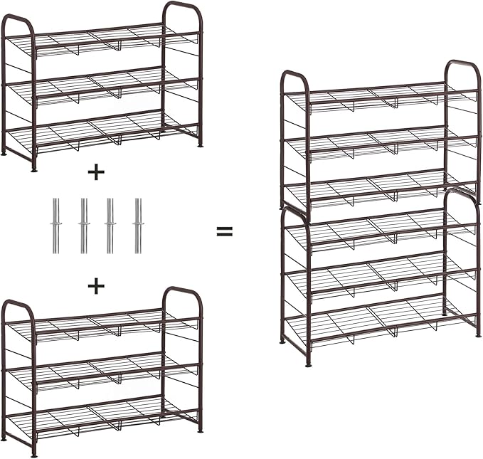 SONGMICS Shoe Rack, 3 Tier Shoe Organizer for Closet, Holds up to 12 Pairs of Shoes, Shoe Rack for Front Door Entrance, Metal