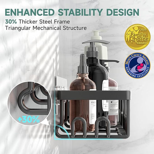 Veken Shower Caddy 6-Pack, Advanced Rustproof Design, No Drilling Adhesive Shelves, Rack with Soap Holder, Large Capacity Bat