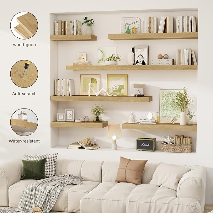 30 Inch Floating Shelves, 12" Deep Floating Shelf Wall Mounted, 30" Wall Shelves, Rustic Deep Bookshelf, Extra Deeper & Thick