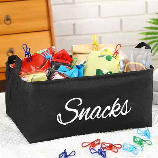 Newtay 17 Pcs Snack Basket Sets, Snack Storage Bin for Pantry Shelves with 16 Pcs 2 Inch Chip Clips, Basket Organizer for Kit