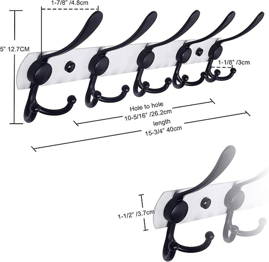 Dseap Wall Mounted Coat Rack - 5 Tri Hooks, Heavy Duty, Stainless Steel, Metal Coat Hook Rail for Coat Hat Towel Purse Robes