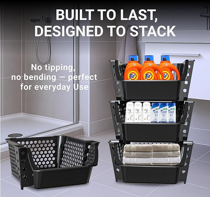 Skywin TidyFriend Stackable Storage Bins for Pantry, 4 Pack Stackable Bins for Organizing Snacks, Toiletries, and Small Essen