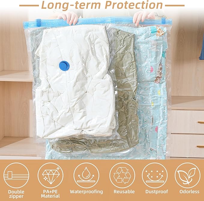 Travel Vacuum Bags with Rechargeable Pump,6 Pack Vacuum Storage Seal Bags for Clothing Suitcase Backpack, Space Saver Compres