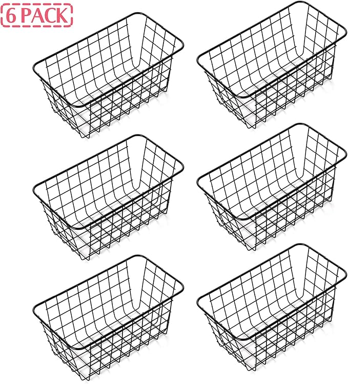 6 Pack Wire Storage Baskets Household Metal Wall-Mounted Containers Organizer Bins for Kitchen Bathroom Freezer Pantry Closet