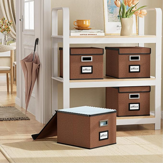 Huolewa Upgrade Portable File Organizer Box with Lid,Large Linen Hanging Office Document Storage Box with Lid,Collapsible Fil