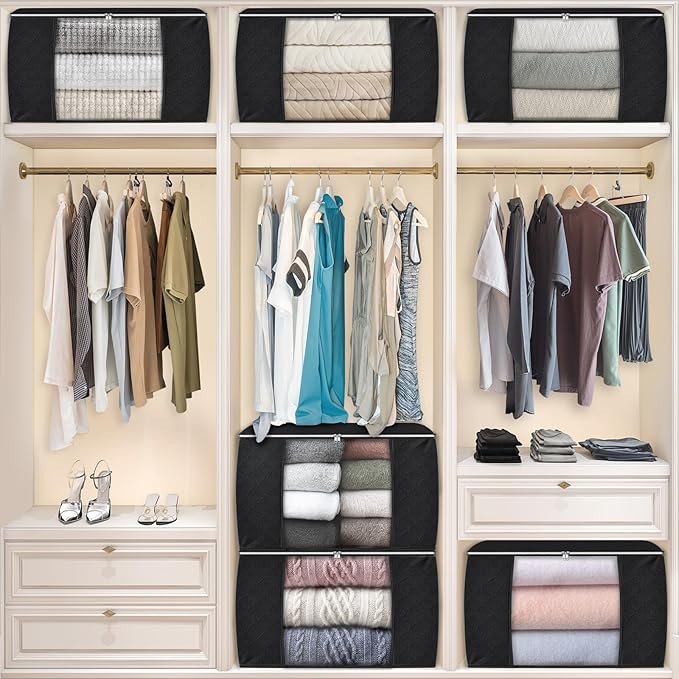 Fab totes 24 Gallons Clothes Storage, Foldable Thick Fabric Blanket Storage Bags, Containers for Organizing Bedroom, Closet,