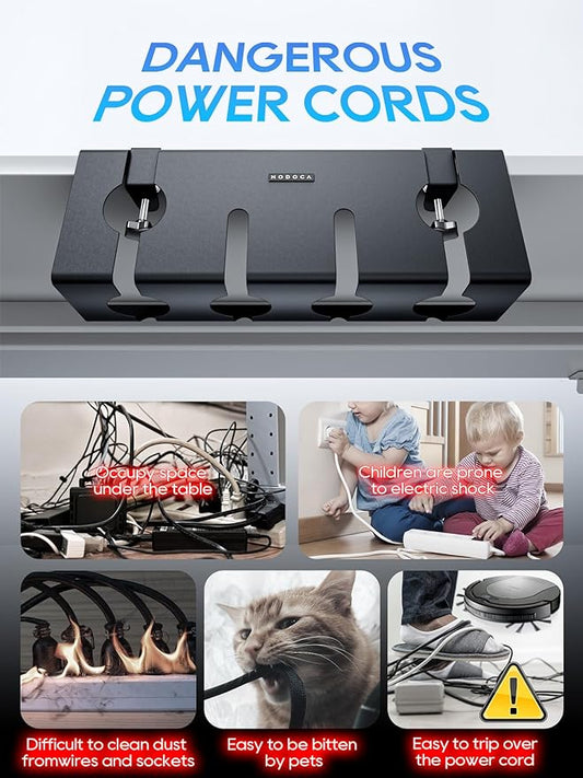 NODOCA No Drill Under Desk Cable Management Tray, 17'' Wire Management, Punch-Free Clamp on, Metal Cable Tray, Wire Organizer