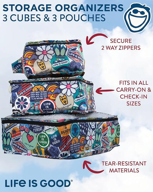 Life is Good 6 Piece Packing Cube Set - Tear Resistant Mulifunctional Apparel and Accessory Storage, News Print