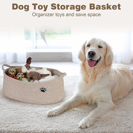 Optish Dog Toy Basket, Toy Box and Bin for Dog Cat Storage, 19.7" X 11" X 7.9" (30L) Large Woven Rope Basket for Blanket Stor
