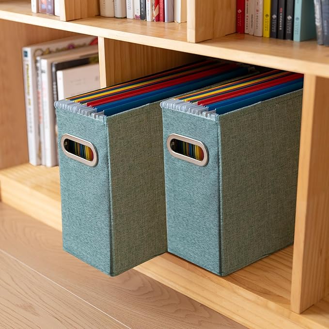 2 Packs Letter Size File Organizer, File Folders Organizer, Fabric Storage Box, Collapsible Paper Organizer with Metal Handle