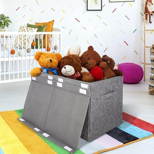 popoly Large Toy Box Storage with Lid, Collapsible Sturdy Toy Chest Storage Bin Box with Rivets Handles for Kids, Boys, Girls