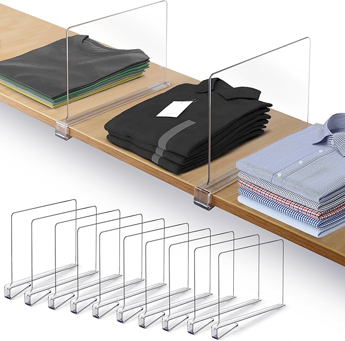 10 Pack Acrylic Shelf Dividers for Closet 11x7.9 Inch – Acrylic Dividers for Shelves Clear Closet Shelf Separators for Purses