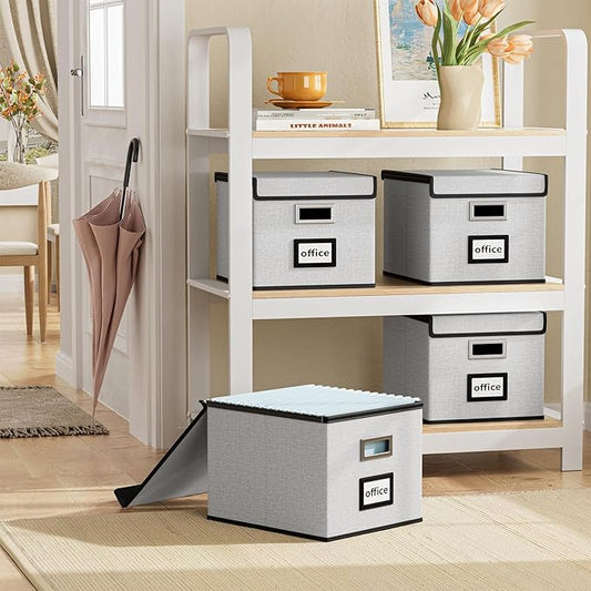 Huolewa File Organizer Box with Lid, Collapsible File Folder Organizer for Office Document Storage, Filing Box with Plastic S