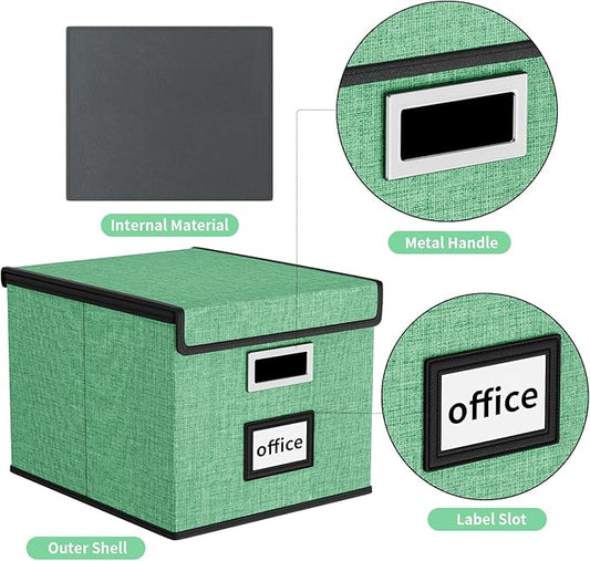 Huolewa File Organizer Box with Lid, Collapsible File Folder Organizer for Office Document Storage, Filing Box with Plastic S