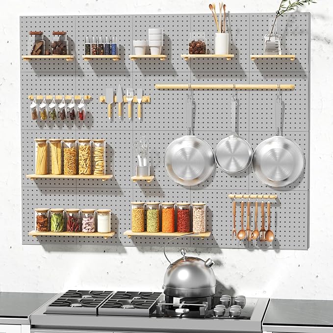 Peg Board, 6PCS Metal Pegboard, Heavy Duty Pegboard Wall Organizer with Frame. Pegboard for Walls, Garage, Workbench, Craft R