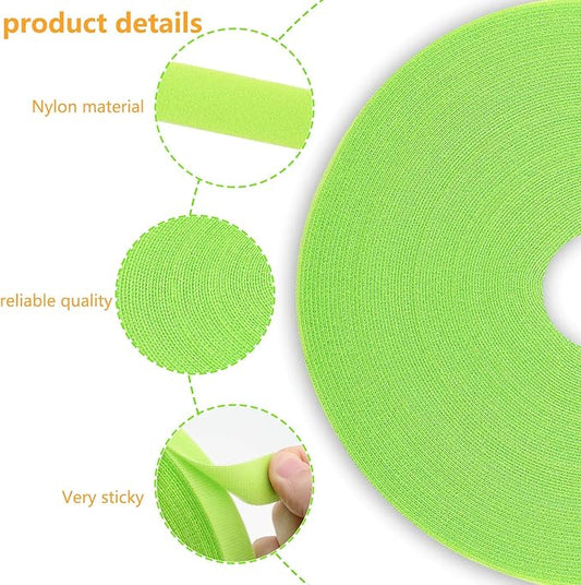 Reusable Fastening Tape Cable Ties 3/4 Inch Double Side Hook Roll (25 Yard, Green)