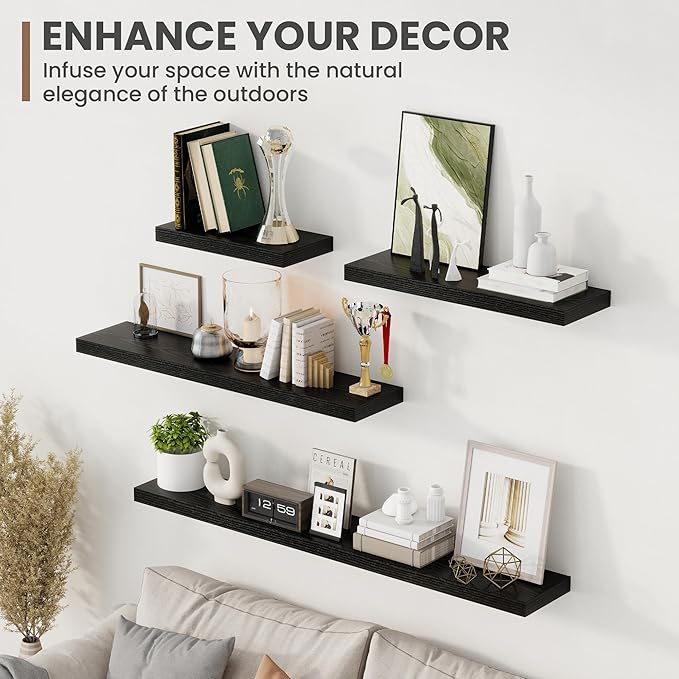 24 Inch Floating Shelves, 8 Inch Deep Floating Shelves for Wall, Hanging Shelf with Invisible Brackets, Deep Shelves for Bath