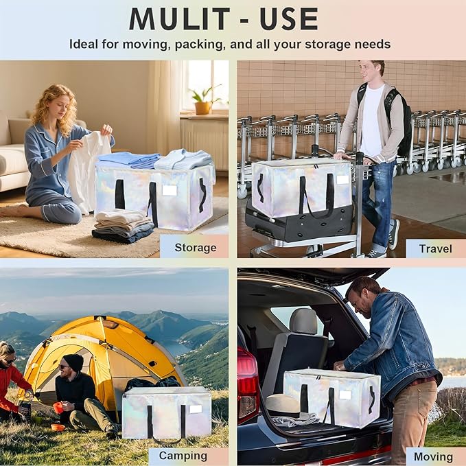 6 Pack-Extra Large Heavy Duty Moving Bags - Waterproof Storage Totes with Handles & Zippers, Foldable for College Dorm, Stora