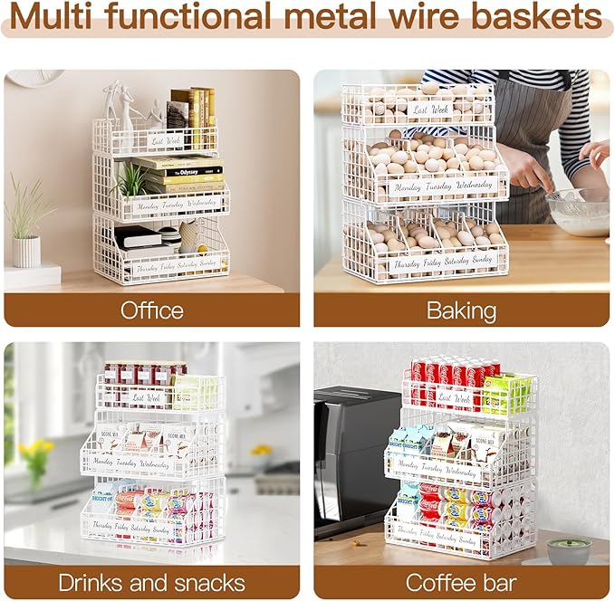 Egg Holder Countertop with 5 Dividers & Labels, 2 Tier Stackable Chicken Egg Baskets for Gathering Fresh Eggs, Egg Organizer