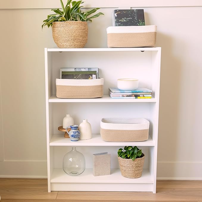NaturalCozy 13.5”x8.5”x5.5” Storage Baskets for Shelves 3 Pack | Cotton Rope Woven Small Baskets for Organizing | Small Stora