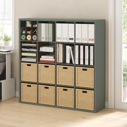 Furinno Cubicle Book Shelf, 16-Cube Bookshelf, Extra Thick Frame Reversible Bookcase with Open Back, 14.6" x 58" x 58", for L