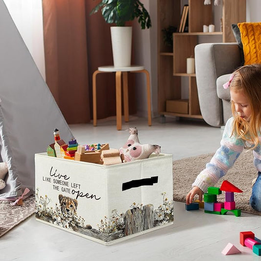 Rustic Cheetah Storage Bins & Boxes with Handles, Farmhouse Leopard Foldable Basket for Organizing, Live Like Someone Left th