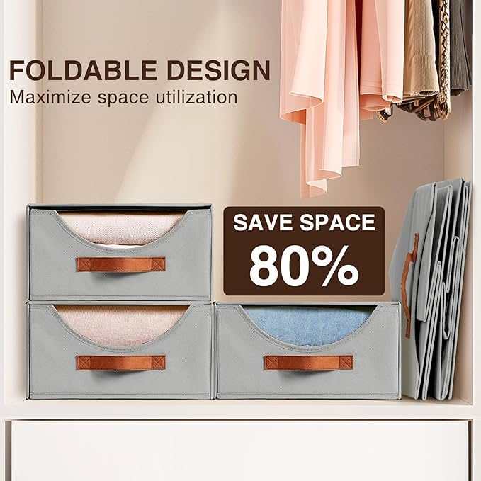 Homsorout Stackable Storage Drawers - Large Collapsible Storage Bins with Drawers, 8 Pack Closet Shelf Organizer Basket, Fabr