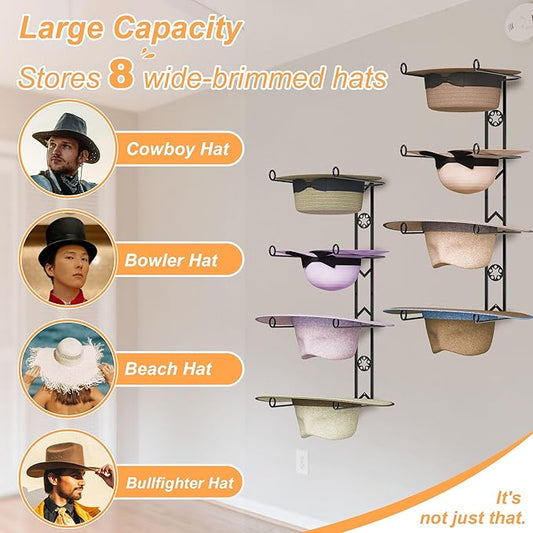 4 Pieces Cowboy Hat Organizer Hangers for Wall, Western Hat Rack Wall Mounted with Decorative Star, Metal Cowboy Hat Holder f