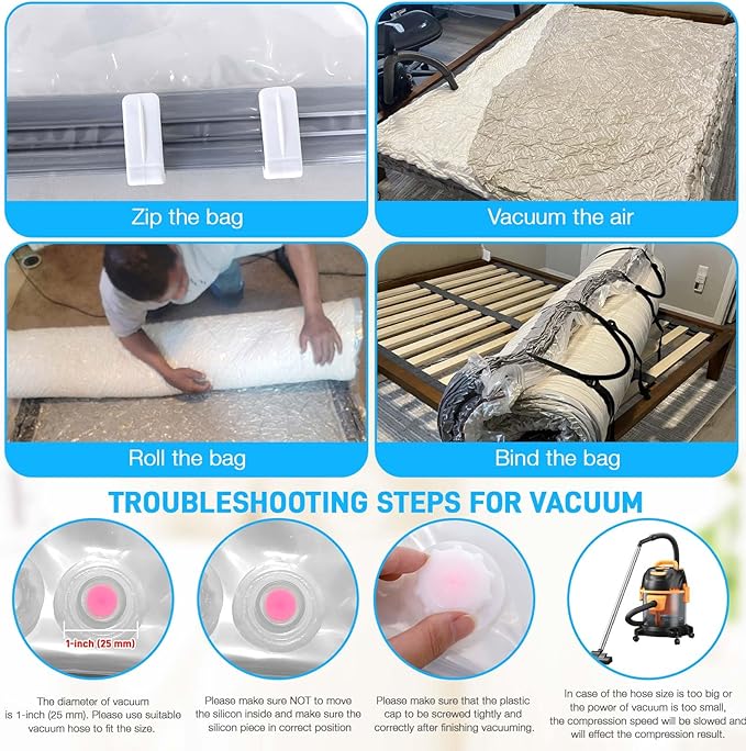 Mattress Vacuum Bag Twin/Twin XL Space Saver Mattress Vacuum Seal Bag with Straps for Moving Double Zip Seal Reusable Mattres