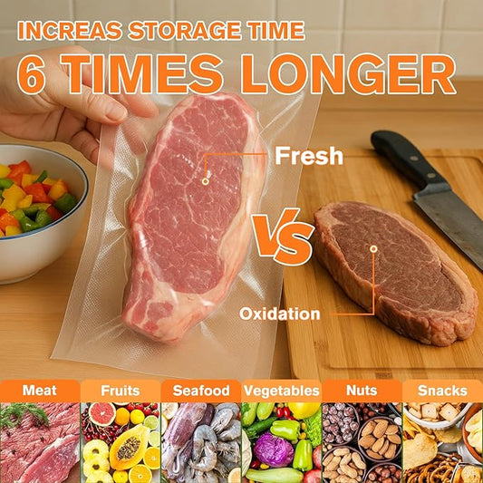 FUNFERY Precut Vacuum Sealer Bags for Food, 200 Pint 6" x 10", Food Long-Term Storage and Sous Vide Commercial-Grade Bag, BPA