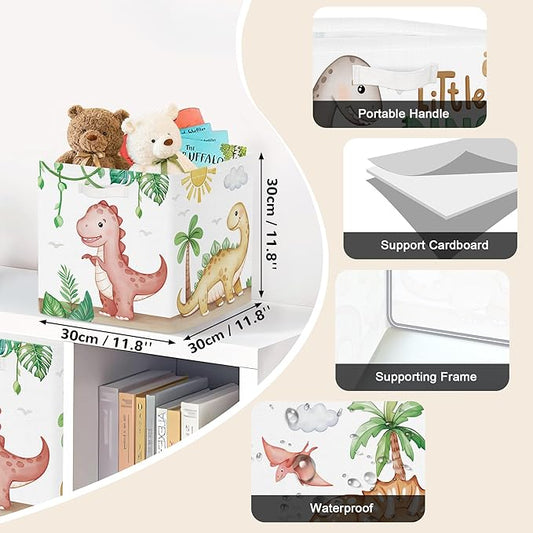 Clastyle Dinosaurs Storage Cube Organizer Set Plants Closet Clothes Cube with Metal Frame Foldable Parents Organizer Storage