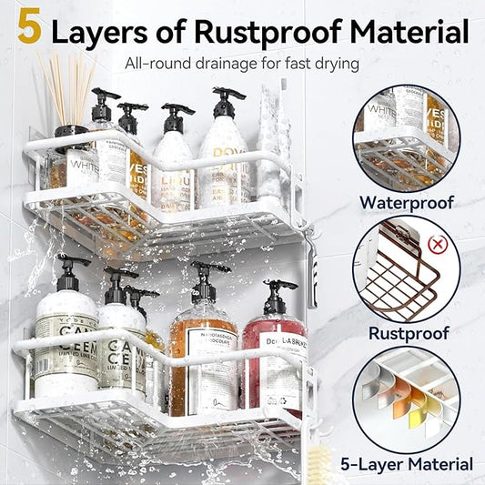 YASONIC Shower Caddy Corner, 3-Pack Adhesive Rustproof Stainless Steel Shower Shelves with Soap Holder, No Drilling Shower Or