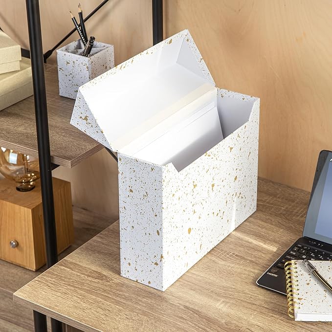 Bigso Lovisa Fiberboard Label Frame 12 File Storage Box - Paperwork Storage Box with Metal Label Holder - Durable Document Or