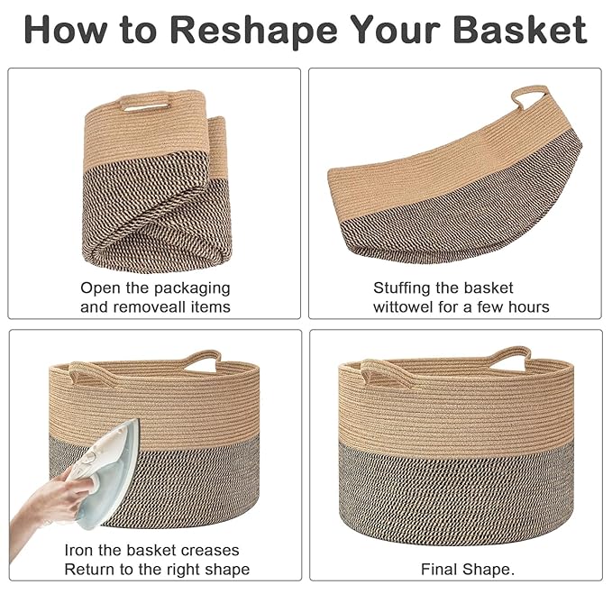 65L Large Blanket Basket, 19.7" L x 19.7" W x 13" H Rope Woven Storage Basket,Laundry Hamper for Toys, Clothes, Pillows,Towel