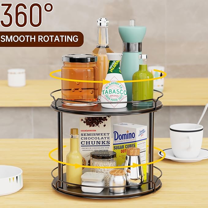 Spice Rack, Set of 2 Lazy Susan Organizer, 2-Tier Turntable Organizer, Rotating Spice Rack Organizer for Cabinet, Compact and