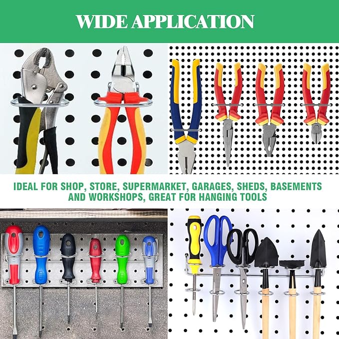 13Pcs Pegboard Screwdriver Pliers Holders Set Contains Double Loop Shelving Display Organizer Hooks and Multi Ring Peg Board