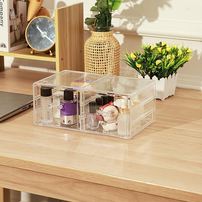 Cq acrylic Clear Acrylic Organizers Countertop,6 Drawers Stackable Storage Bins,Cute Clear Storage Bins for Vanity Jewelry,Ha