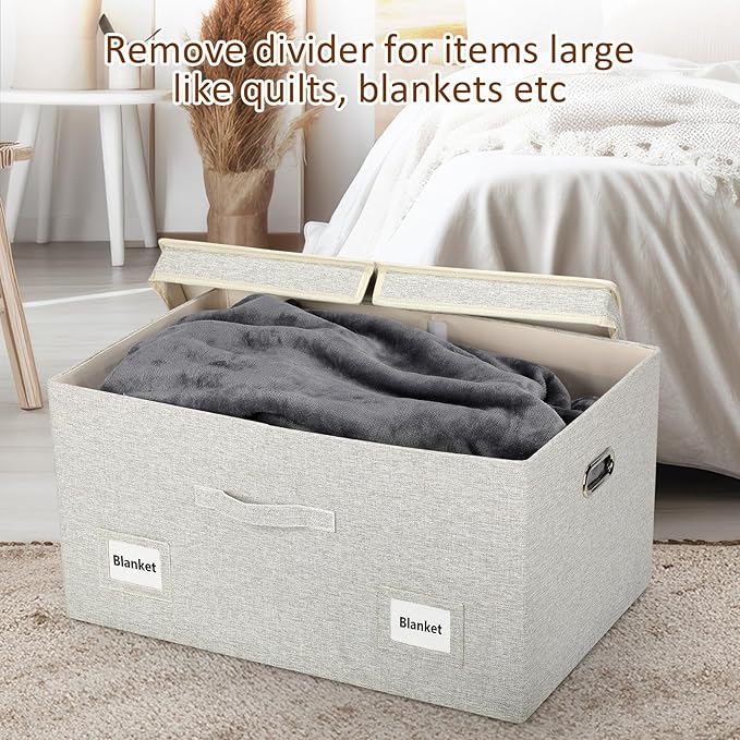 Graciadeco 75 Quarts Extra Large Decorative Storage Bins with Lids, 3 Packs Beige Collapsible Storage Bins with Lids, Stackab